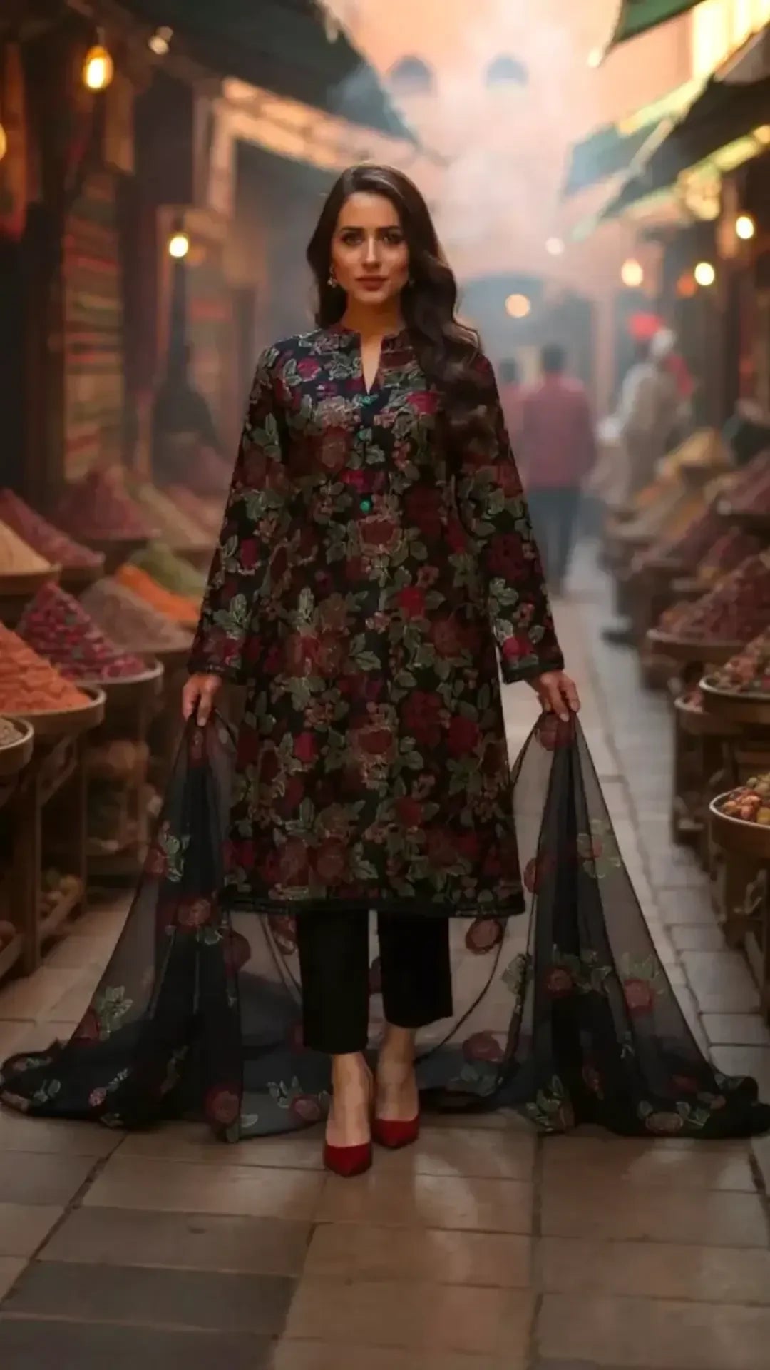 Black Forest 2 Piece CO-ORD Set Silk - ELORA OFFICIAL