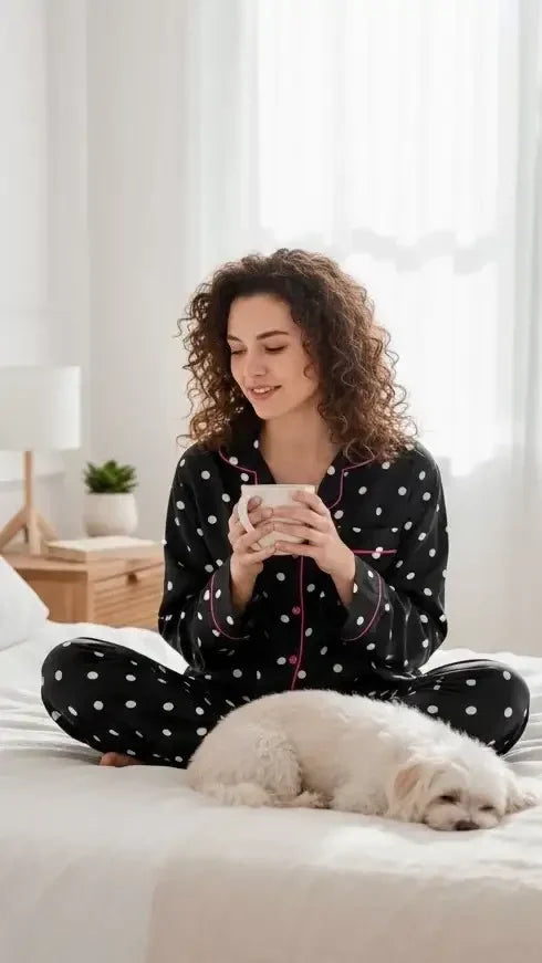 Black ⚫️ Polka Poly Linen - ELORA OFFICIAL