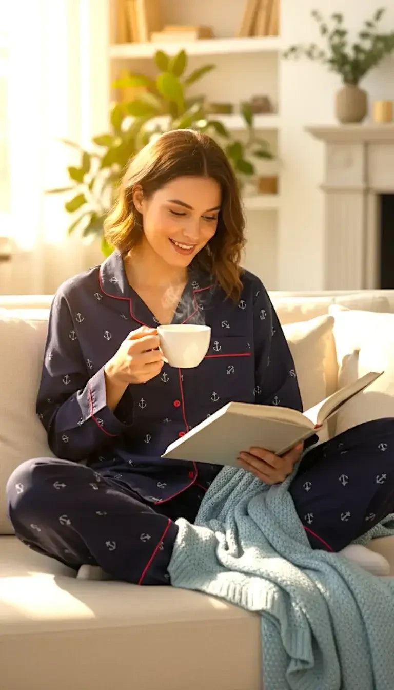 Navy ⚓️ Anchors Poly Linen - ELORA OFFICIAL