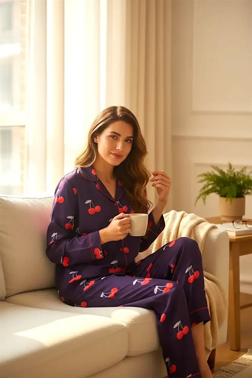 Magenta Cherries 🍒 Poly Linen - ELORA OFFICIAL