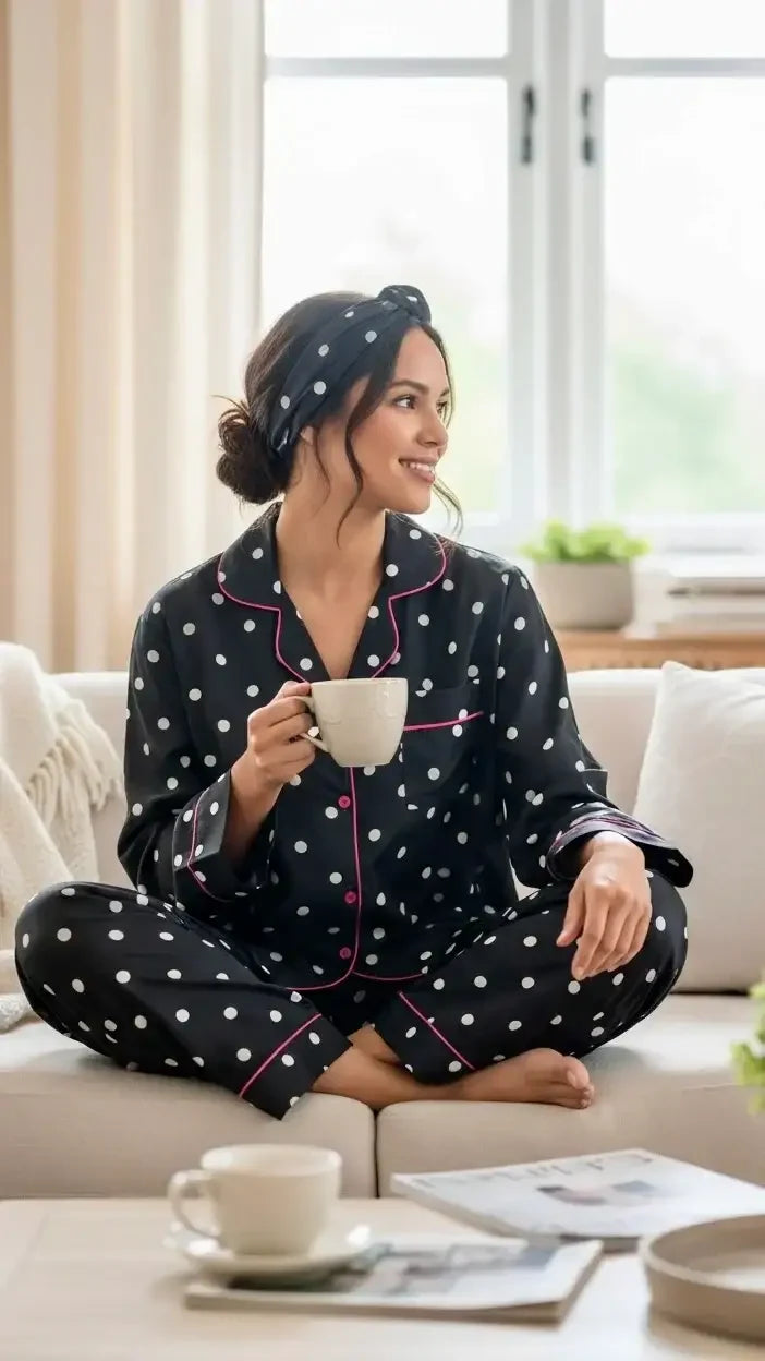 Black ⚫️ Polka Poly Linen - ELORA OFFICIAL