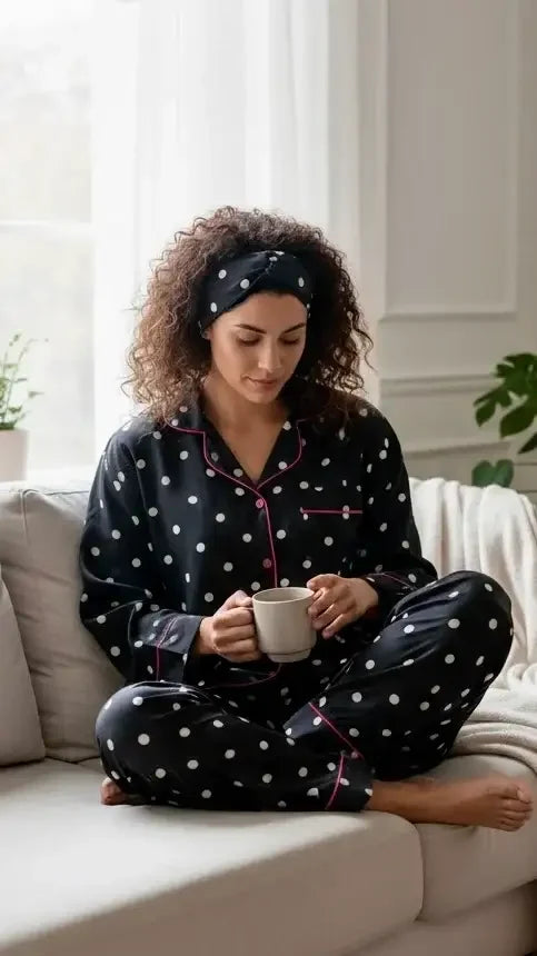 Black ⚫️ Polka Poly Linen - ELORA OFFICIAL