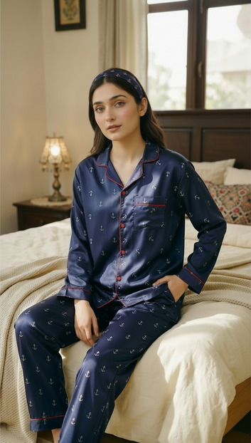 Navy ⚓️ Anchors Poly Linen