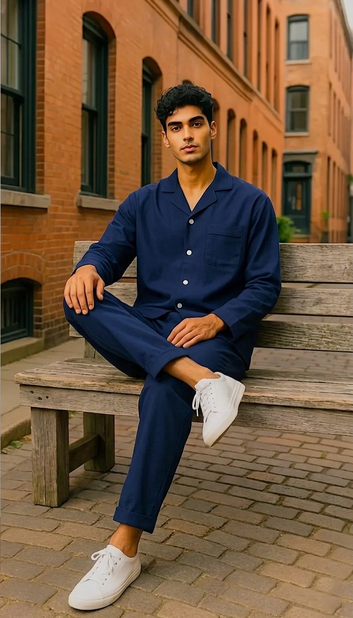 Men’s Solid Navy Linen
