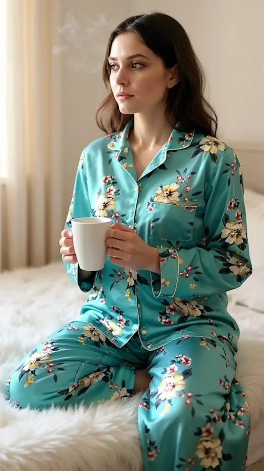 Teal 🌼 Floral Silk - ELORA OFFICIAL