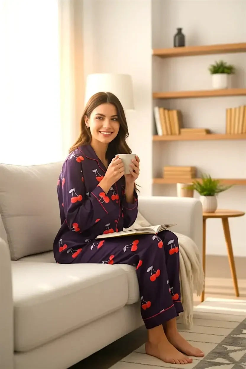 Magenta Cherries 🍒 Poly Linen - ELORA OFFICIAL