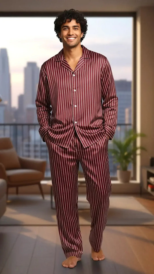 Men’s Maroon Striped Silk - ELORA OFFICIAL