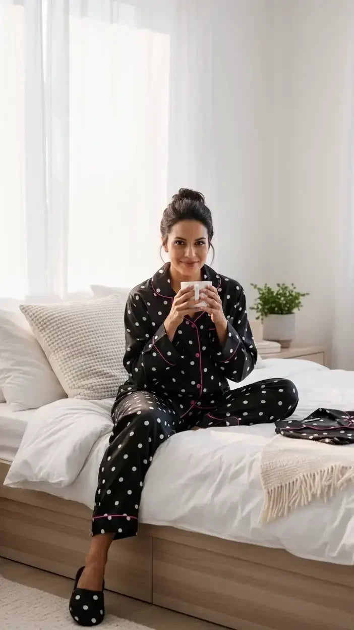 Black ⚫️ Polka Poly Linen - ELORA OFFICIAL