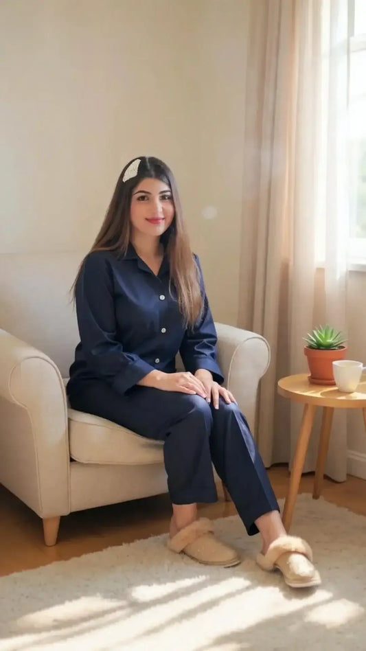 Solid Navy Linen - ELORA OFFICIAL