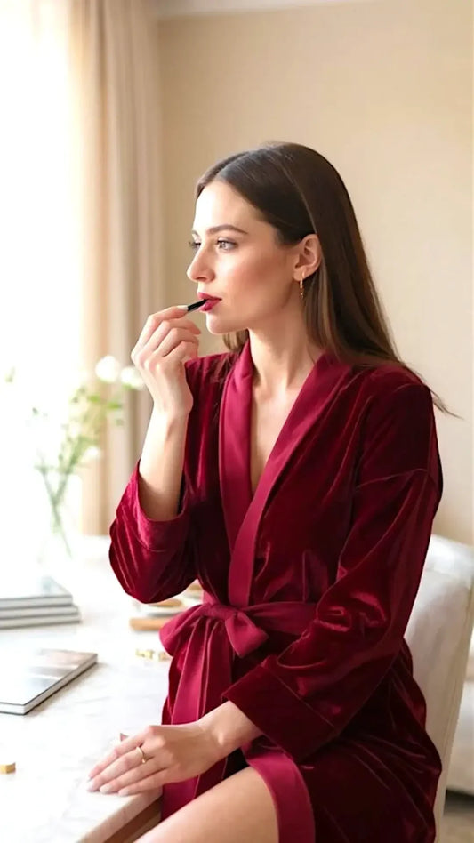 Maroon Velvet Solid Robe | Gown - ELORA OFFICIAL