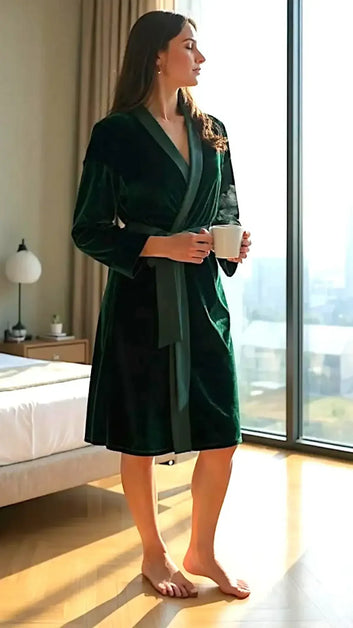 Emerald Velvet Solid Robe | Gown - ELORA OFFICIAL