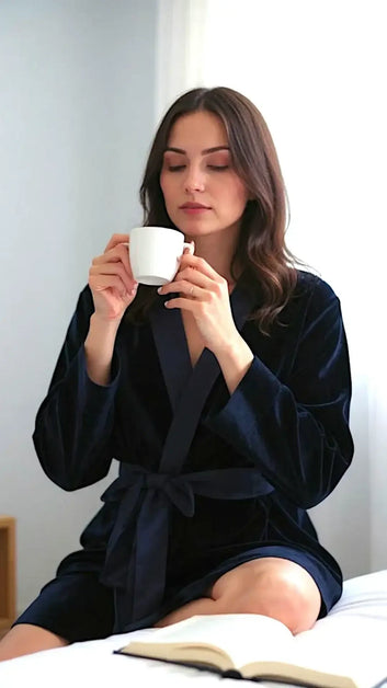 Navy Velvet Solid Robe | Gown - ELORA OFFICIAL