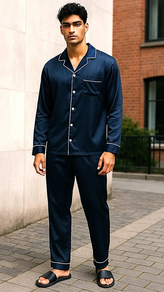 Men’s Plain Navy Silk - ELORA OFFICIAL