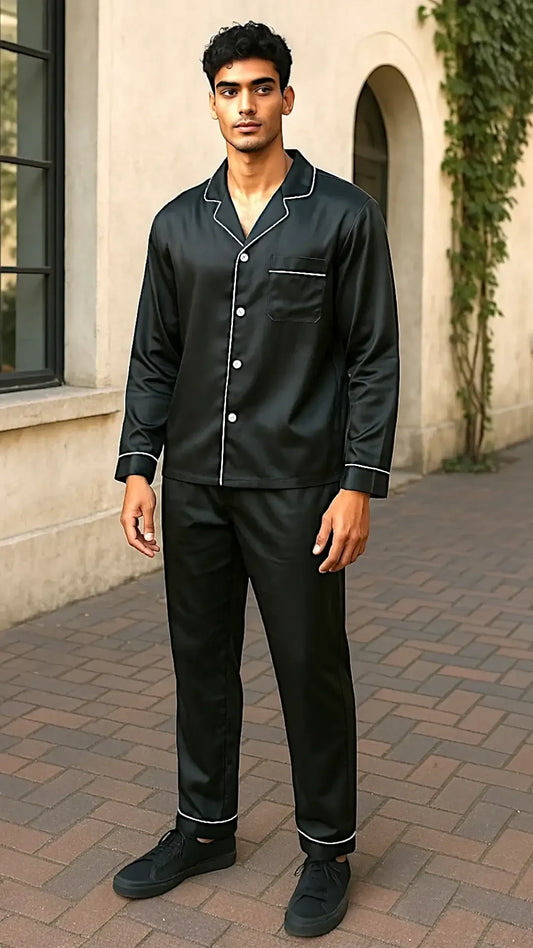 Men’s Plain Black Silk - ELORA OFFICIAL