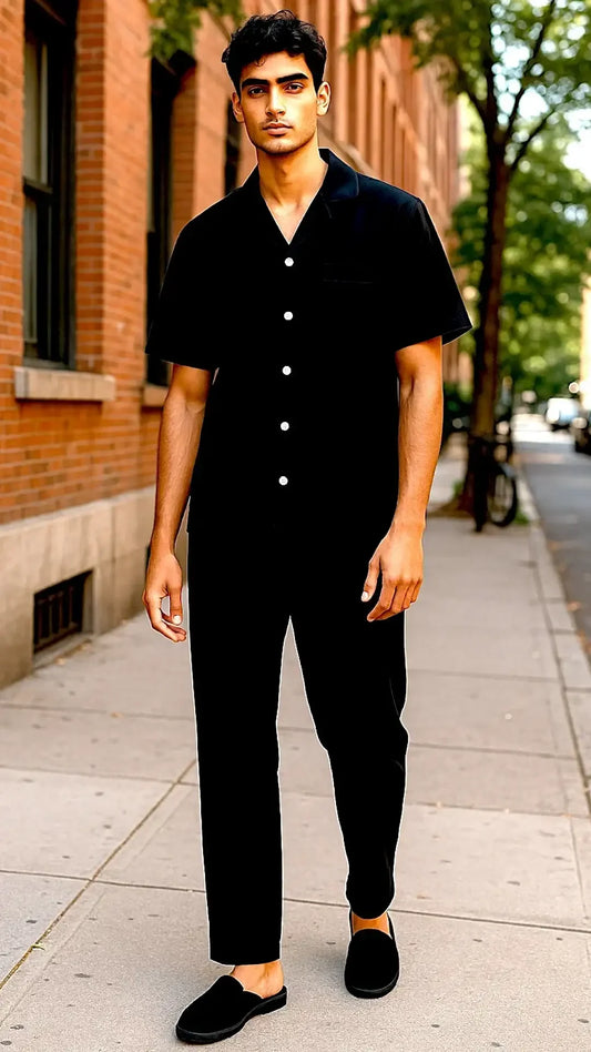 Men's Solid Black Linen - ELORA OFFICIAL