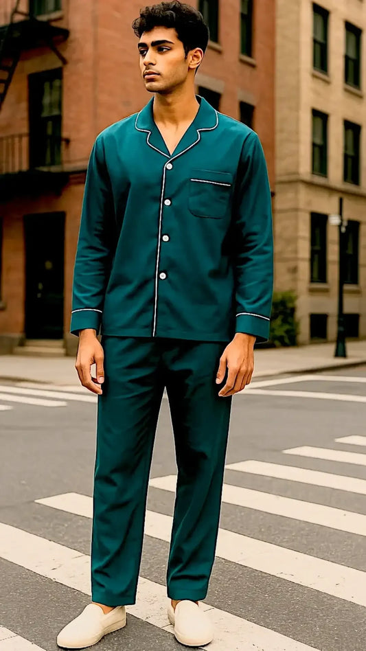 Men’s Plain Teal Linen - ELORA OFFICIAL