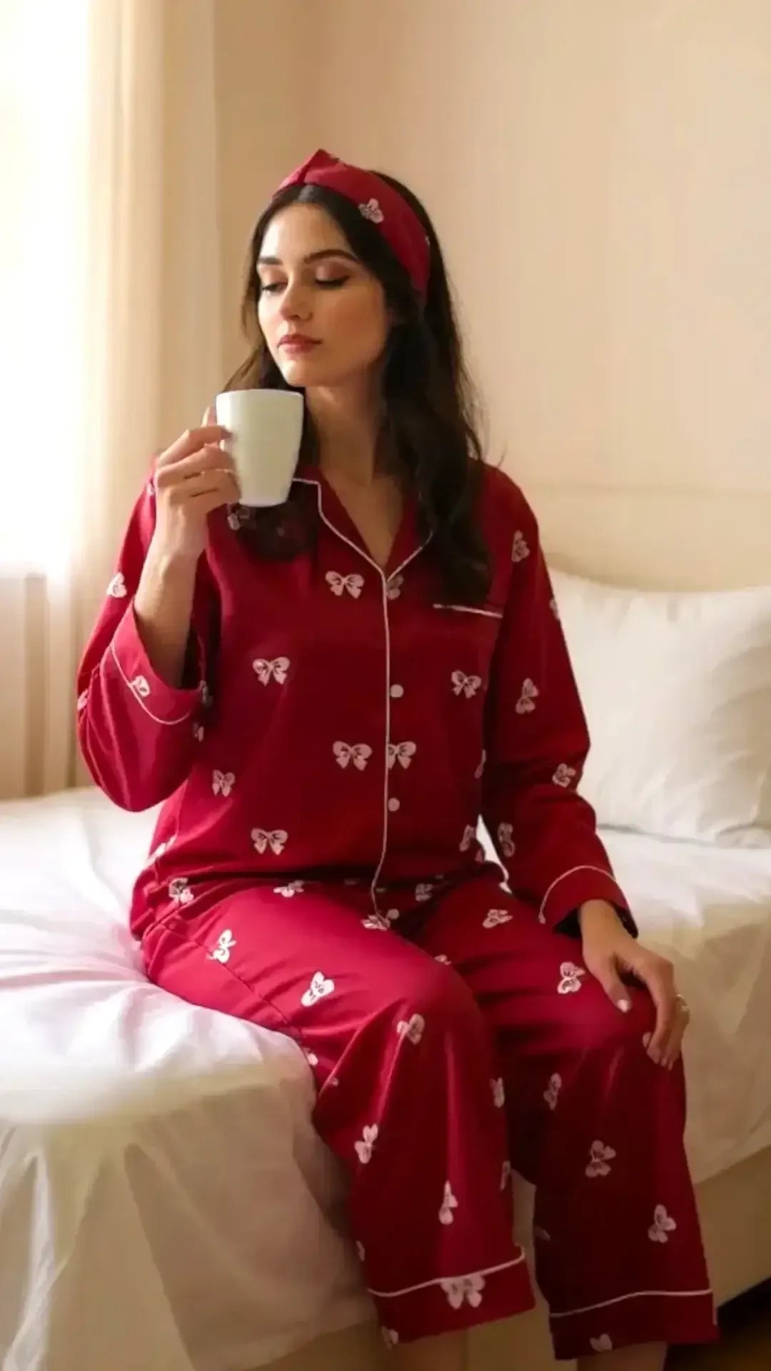 Maroon 🎀 Bows Poly Linen - ELORA OFFICIAL