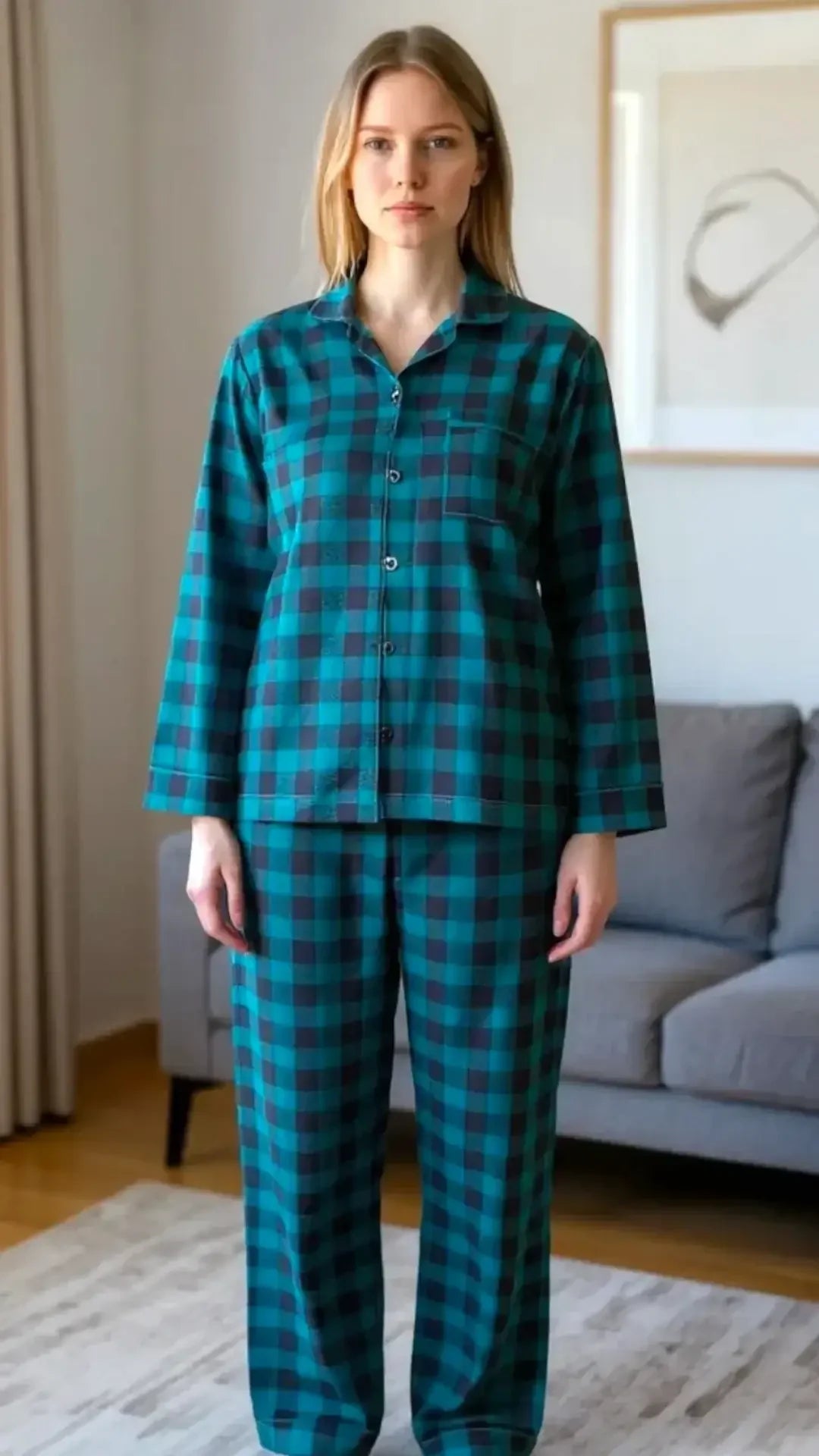 Teal 🏁 Checkered Poly Linen - ELORA OFFICIAL