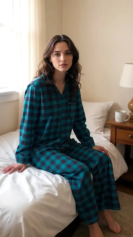 Teal 🏁 Checkered Poly Linen - ELORA OFFICIAL