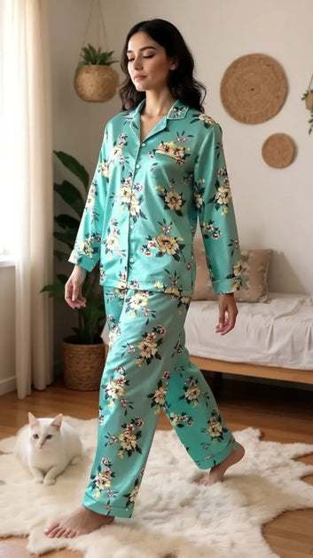 Teal 🌼 Floral Silk - ELORA OFFICIAL