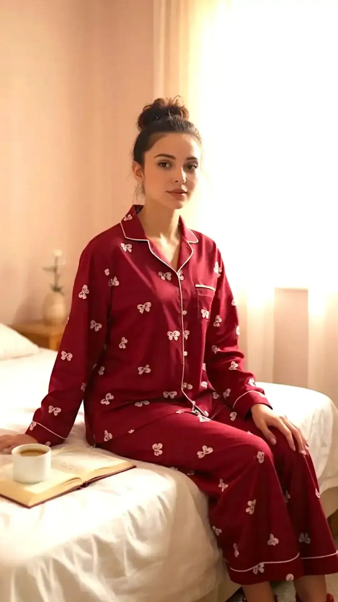 Maroon 🎀 Bows Poly Linen - ELORA OFFICIAL