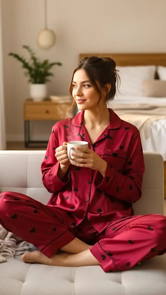 Magenta 🖤 Hearts Poly Linen - ELORA OFFICIAL