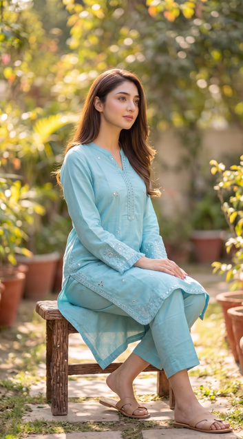 Sky Blue 2PCS Viscose Suit