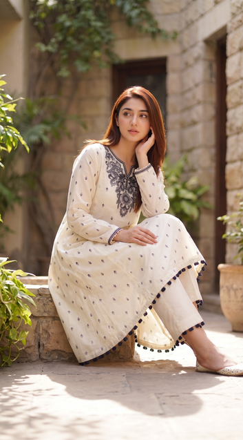 Ivory Cream 2PCS Viscose Suit