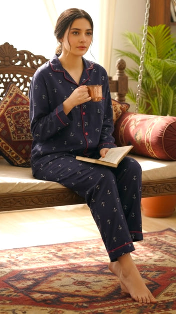 Navy ⚓️ Anchors Poly Linen